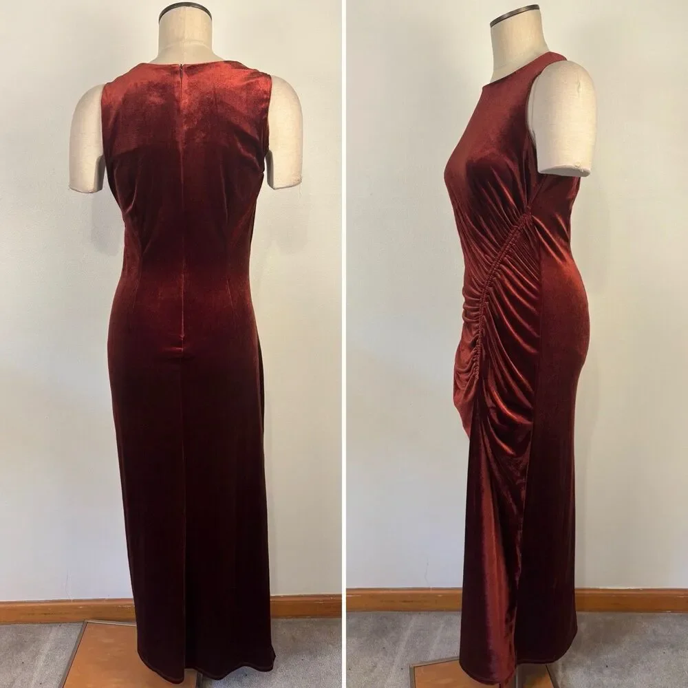 Taylor Womens 8 Velvet Sheath Midi Sleeveless Dress in Brown Copper - Picture 5 of 6